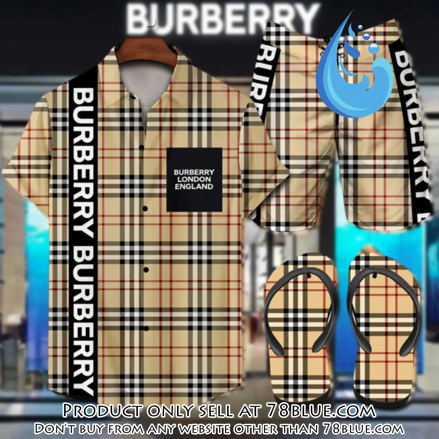 Burberry flip flops and combo hawaii shirt shorts luxury brand summer outfit hsf212 78b1115017